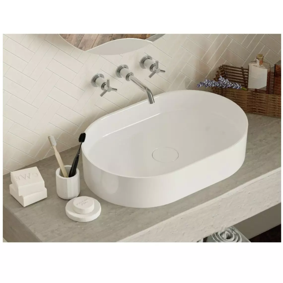 Умивальник накладний Miraggio Kira, овальний, 40х60, білий глянсовий (0001005) - Фото 3
