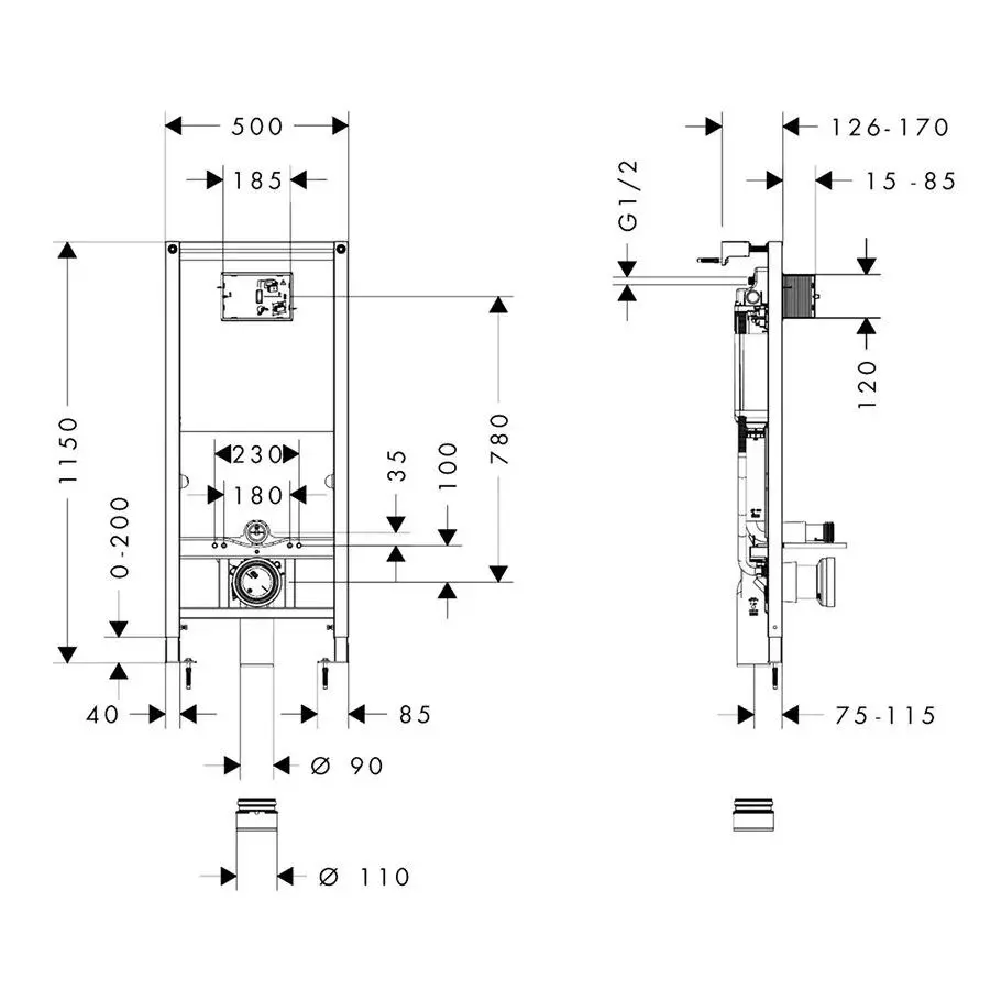 Інсталяція Hansgrohe iFrame Universal 1120 для підвісного унітазу (01022180) - Фото 3