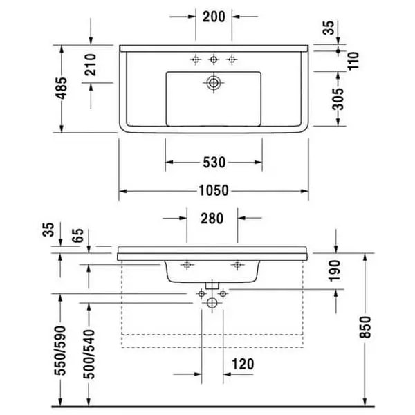 Умывальник 105 см мебельный Duravit Starck 3 (0304100000) - Фото 4