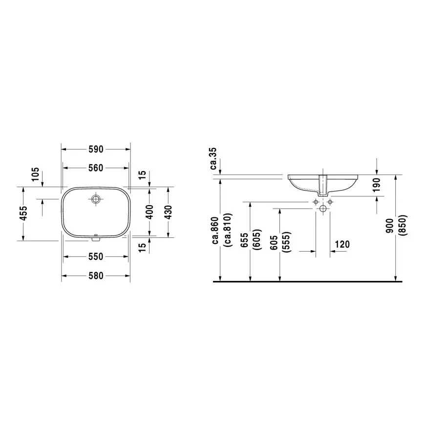 Раковина встраиваемая Duravit D-Code 56 см (0338560000) - Фото 4