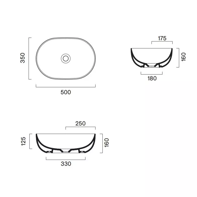 Умывальник на столешницу Catalano Sfera 50x35 h16, овальный, без отверстия под смеситель, Bianco (0522500001) - Фото 3