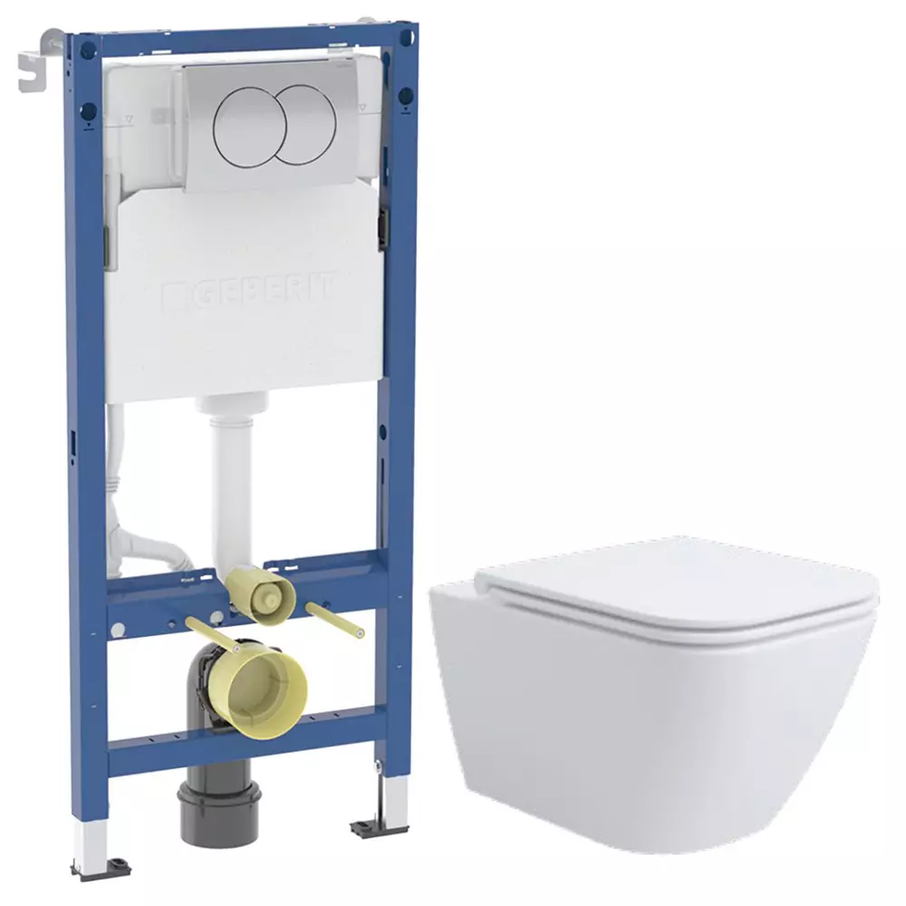 Комплект унитаза подвесного с крышкой Waterway GOLF Vortex и инсталляции Geberit Duofix (10812VP+458.133.21.3) - Фото 1