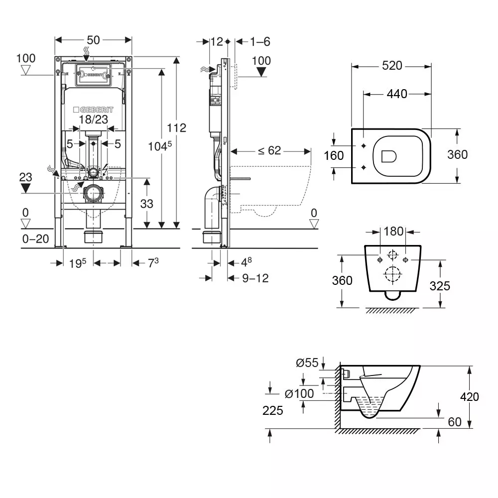 Комплект унитаза подвесного с крышкой Waterway GOLF Vortex и инсталляции Geberit Duofix (10812VP+458.133.21.3) - Фото 2