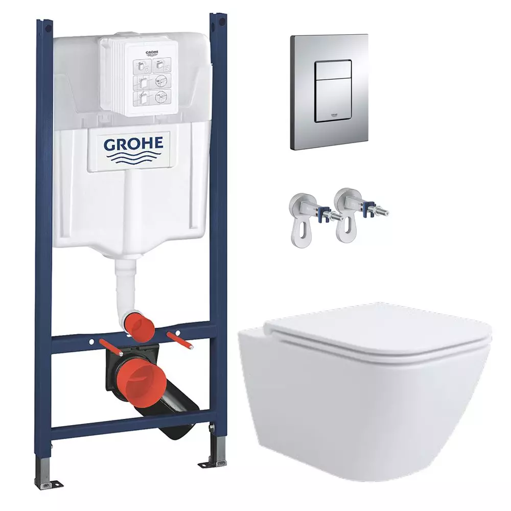 Комплект підвісного унітазу з кришкою Waterway GOLF Vortex та інсталяції Grohe Rapid SL з клавішею Skate Cosmopolit (10812VP+UA388400WG/38732000) - Фото 1