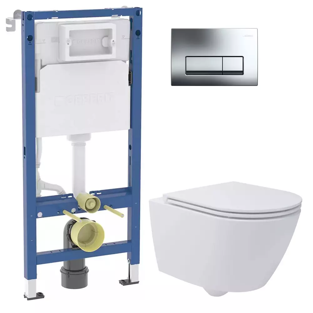 Комплект підвісного унітазу з кришкою Waterway ROCK Vortex та інсталяції Geberit DuofixBasic з клавішею Delta50 (10822BVP-MW+458.103.00.2/115.119.21) - Фото 1