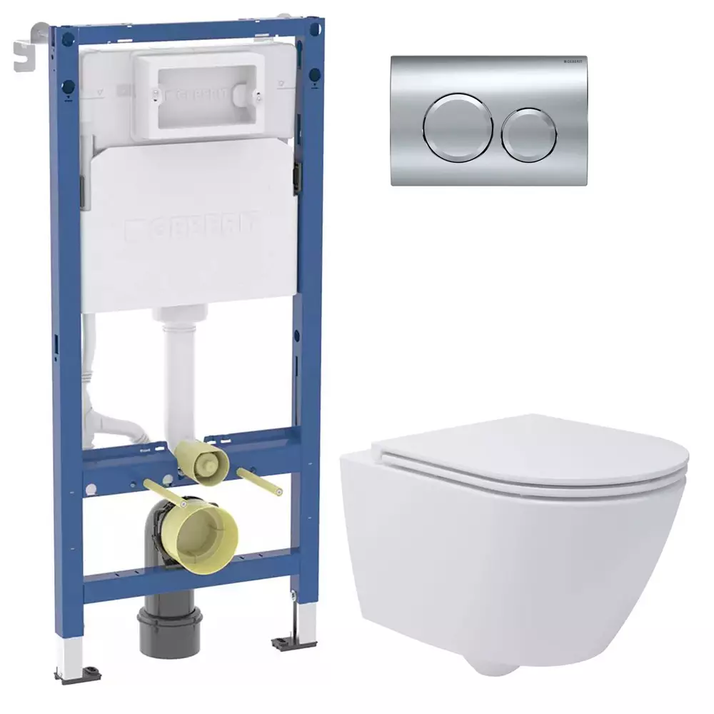 Комплект підвісного унітазу з кришкою Waterway ROCK Vortex та інсталяції Geberit Duofix Basic з клавішею Delta20 (10822BVP-MW+458.103.00.2/115.127.21) - Фото 1