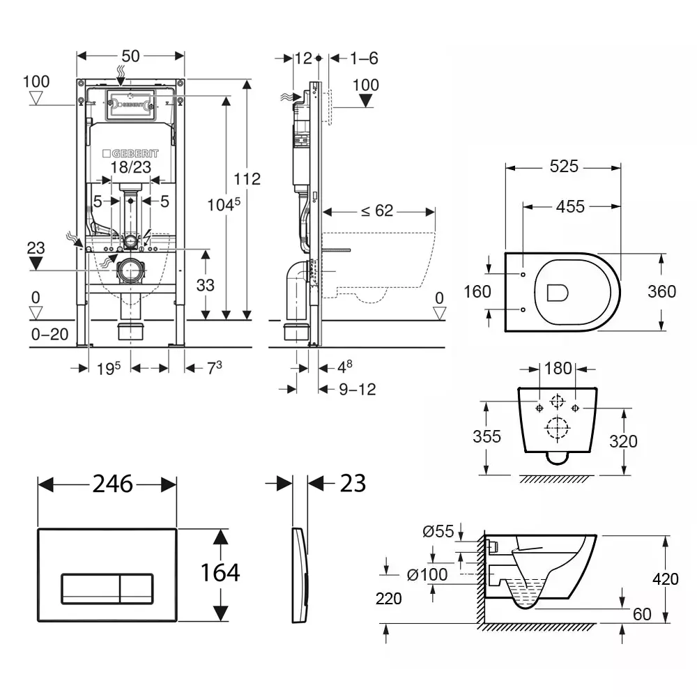 Комплект унитаза подвесного с крышкой Waterway ROCK Vortex и инсталляции Geberit Duofix Basic с клавишей Delta50 (10822BVP+458.103.00.2/115.119.21.1) - Фото 2