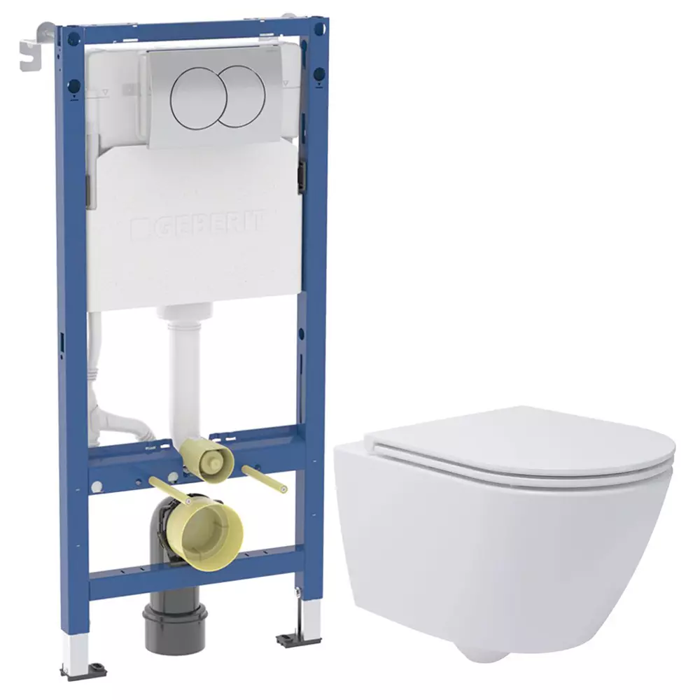 Комплект унитаза подвесного с тонкой крышкой Waterway ROCK Vortex и инсталляции Geberit Duofix (10822BVP+458.133.21.3) - Фото 1