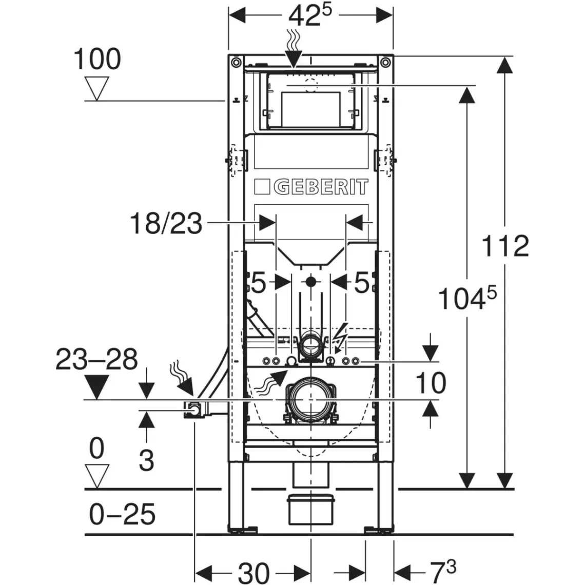 Монтажний елемент Geberit Duofix для підвісного унітазу, 112 см, зі змивним бачком прихованого монтажу (111.350.00.6) - Фото 3