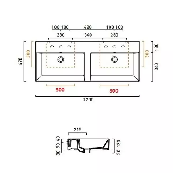 Умывальник двойной Catalano Premium 120 х 47 см, белый (112VPD00) - Фото 4