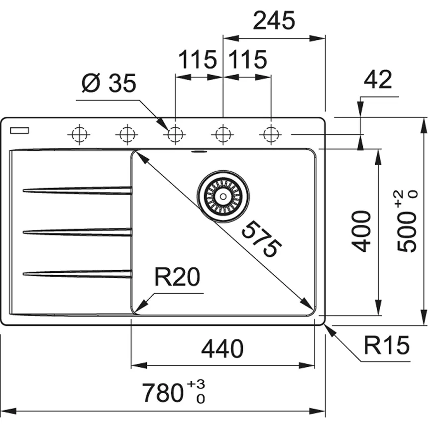 Кухонная мойка Franke Centro CNG 611-78 TL, накладная, крыло справа, 78х50, гранит черный матовый (114.0630.474) - Фото 2