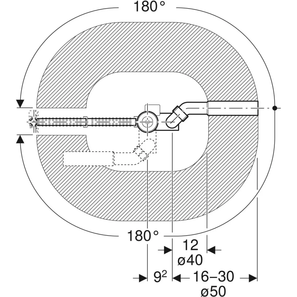 Злив-перелив для ванни Geberit з поворотним механізмом та впускним штуцером, d52, довжина 73 см: d=40/5 (150.701.00.6) - Фото 3