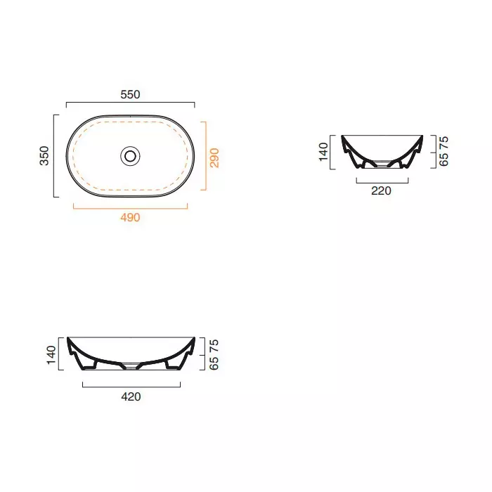 Умывальник встроенный Catalano Sfera 55х35 см, без перелива, белый (15535ASF00) - Фото 3