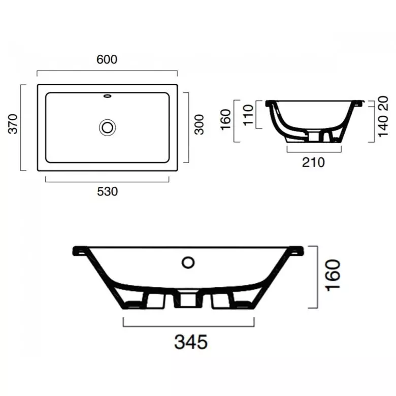 Умивальник вбудований Catalano Zero 60х37 см, білий (16037ZE00) - Фото 3