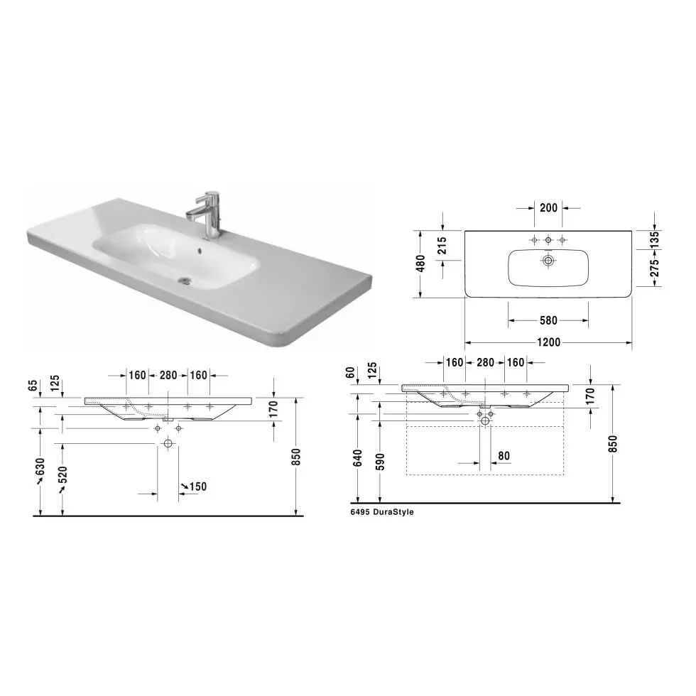 Умывальник накладной Duravit DuraStyle 120 см, белый (2320120000) - Фото 4