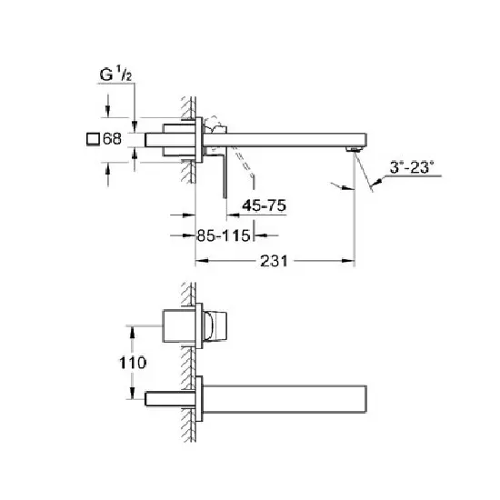 Смеситель настенный для раковины Grohe Eurocube 231 мм (23447000) - Фото 4
