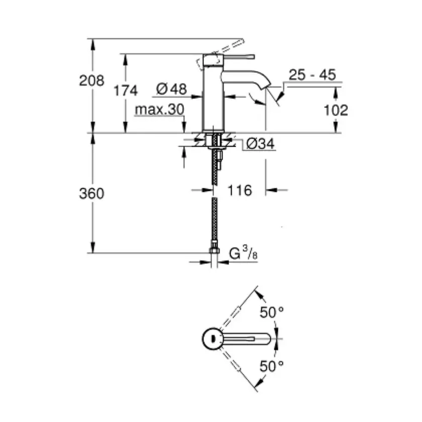 Смеситель для умывальника Grohe Essence New S-Size, черный (24172KF1) - Фото 4