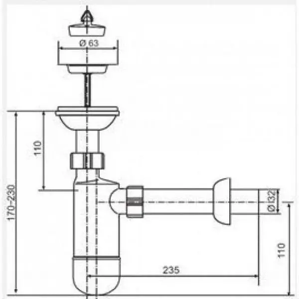 Сифон для умивальника пластиковий, під змішувач без д/до, білий Sanit (31.001.00.0000) - Фото 2