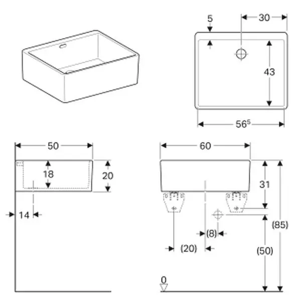 Умивальник на стільницю Geberit Publica 50x60, білий (361360000) - Фото 2