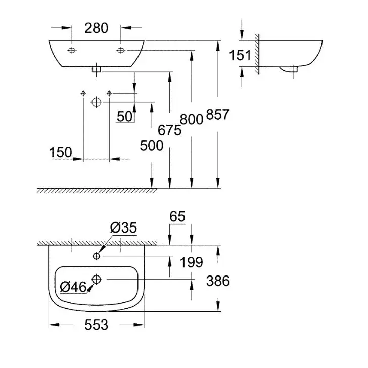 Умивальник підвісний з напівп'єдесталом Grohe Bau Ceramic 55, білий (39440000_39426000) - Фото 3