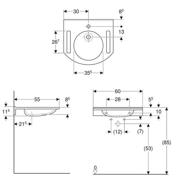 Умывальник подвесной Geberit Publica 55x60 для людей с ограниченными возможностями, белый (402160016) - Фото 3