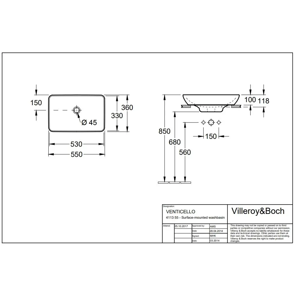 Умивальник на стільницю VILLEROY&BOCH Venticello (41135501) - Фото 4