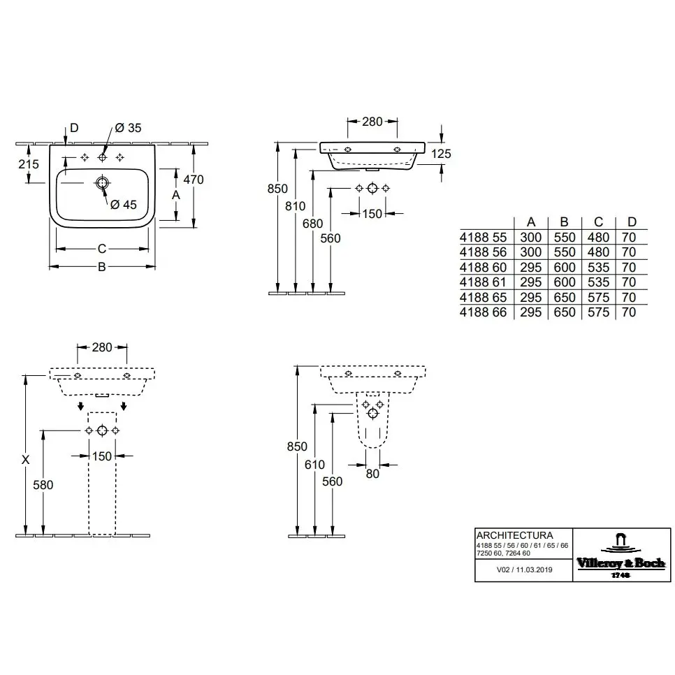 Раковина подвесная Villeroy&Boch Architectura AntiBac (418855T1) - Фото 2
