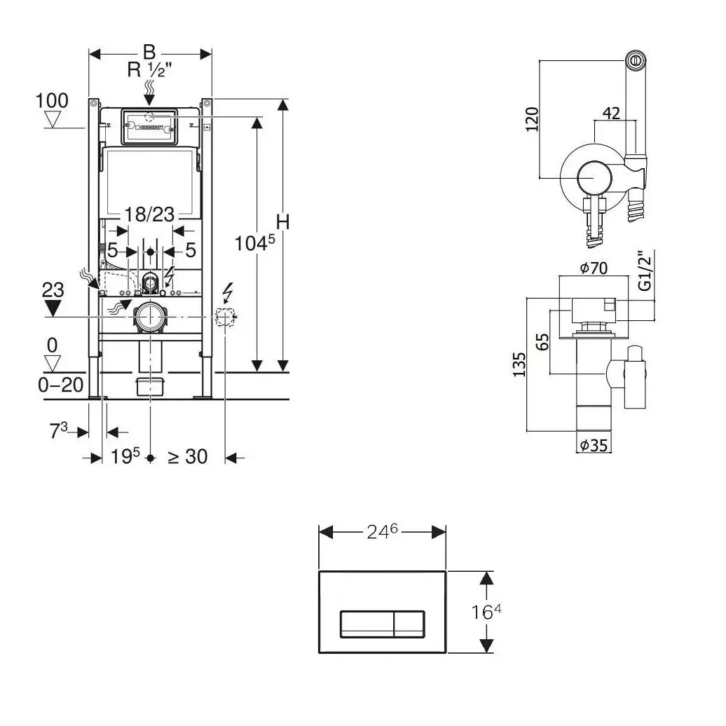 Система инсталляции Geberit Duofix Delta 112 + Клавиша смыва Geberit Delta50 + Гигиенический душ Paffoni, черный (458.126.00.1_115.119.DW.1+ZDUP110NO) - Фото 2