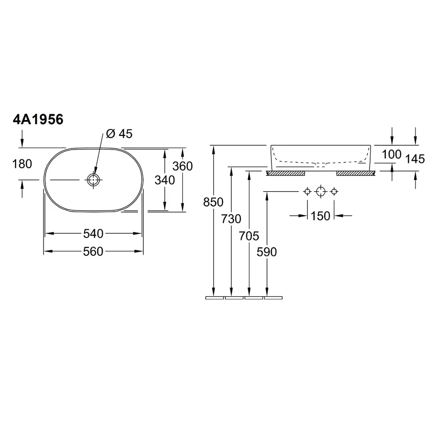 Раковина на стільницю VILLEROY&BOCH Collaro 56х36 (4A195601) - Фото 3