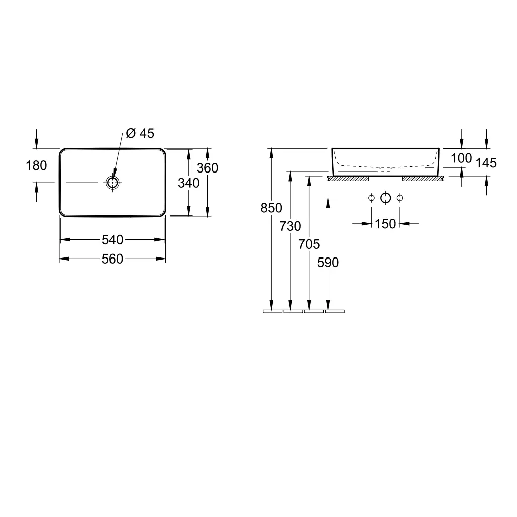 Раковина на стільницю VILLEROY&BOCH Collaro 56х36 (4A205601) - Фото 3