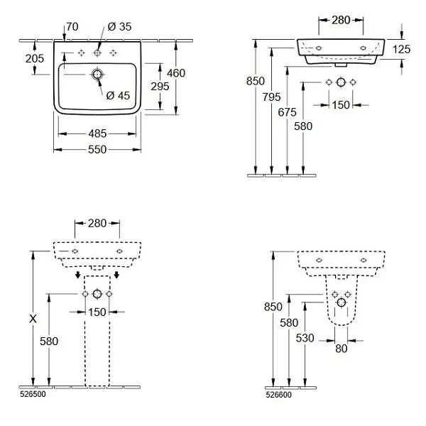 Раковина подвесная Villeroy&Boch O.novo 55х46 см (4A415501) - Фото 4