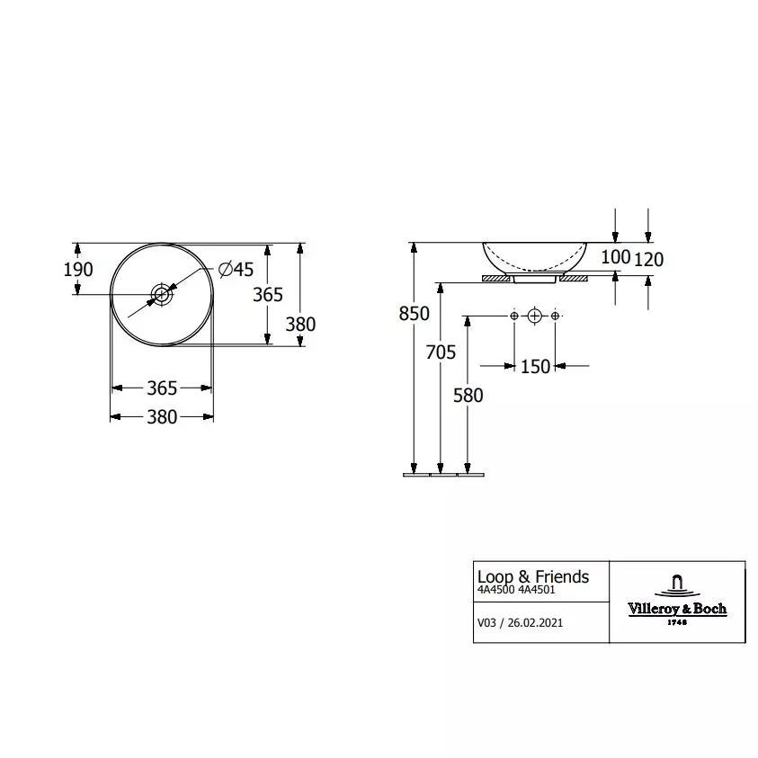 Умывальник на столешницу Villeroy & Boch Loop & Friends 380 мм White Alpin (4A450001) - Фото 4