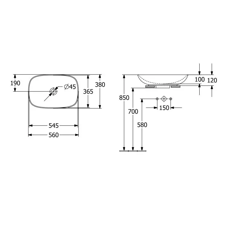 Умивальник на стільницю Villeroy & Boch Loop & Friends 56x38, чорний матовий (4A4901S5) - Фото 3
