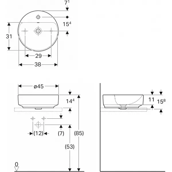 Умивальник на стільницю Geberit VariForm 45, білий (500.769.01.2) - Фото 4