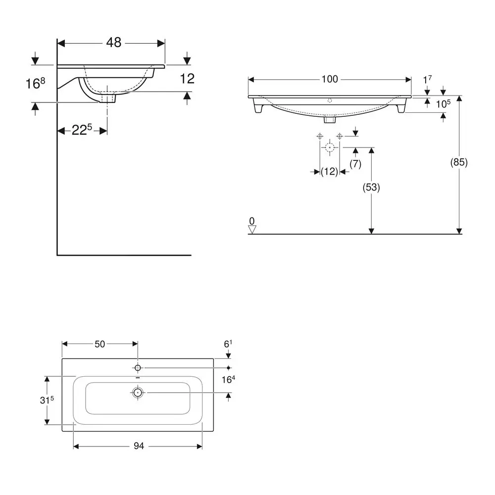 Умивальник накладний Geberit Selnova Square 100х48, білий (500.997.00.1) - Фото 3