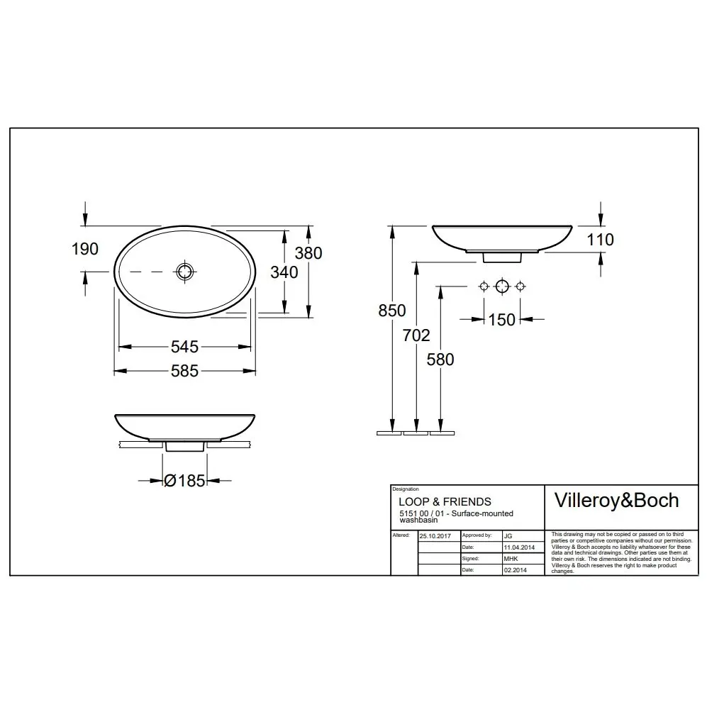 Раковина на стільницю Villeroy & Boch Loop & Friends 58,5x38 (51510001) - Фото 3