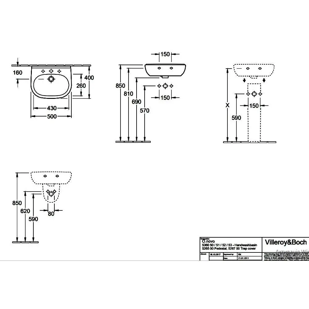 Умывальник укороченный 500х400 мм Villeroy&Boch O.Novo (53605001) - Фото 3