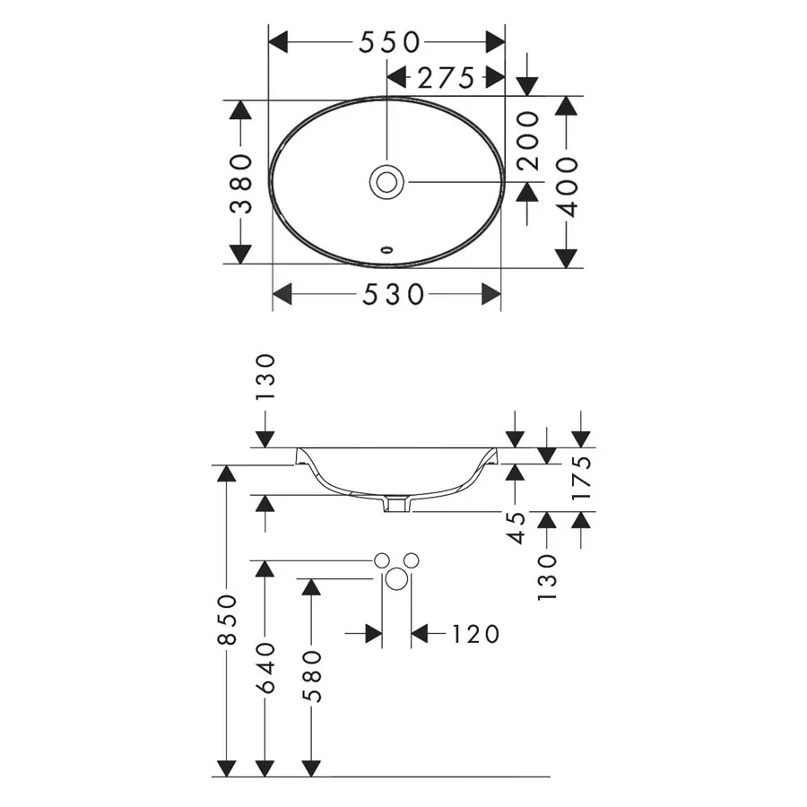 Умывальник Hansgrohe Xuniva D SmartClean 550x400 мм врезной на столешницу, White (61058450) - Фото 3