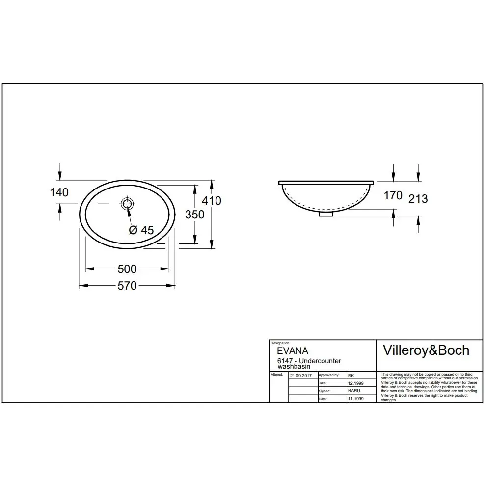 Раковина, що вбудовується під стільницю Villeroy&Boch Evana 50x35 см (61470001) - Фото 4