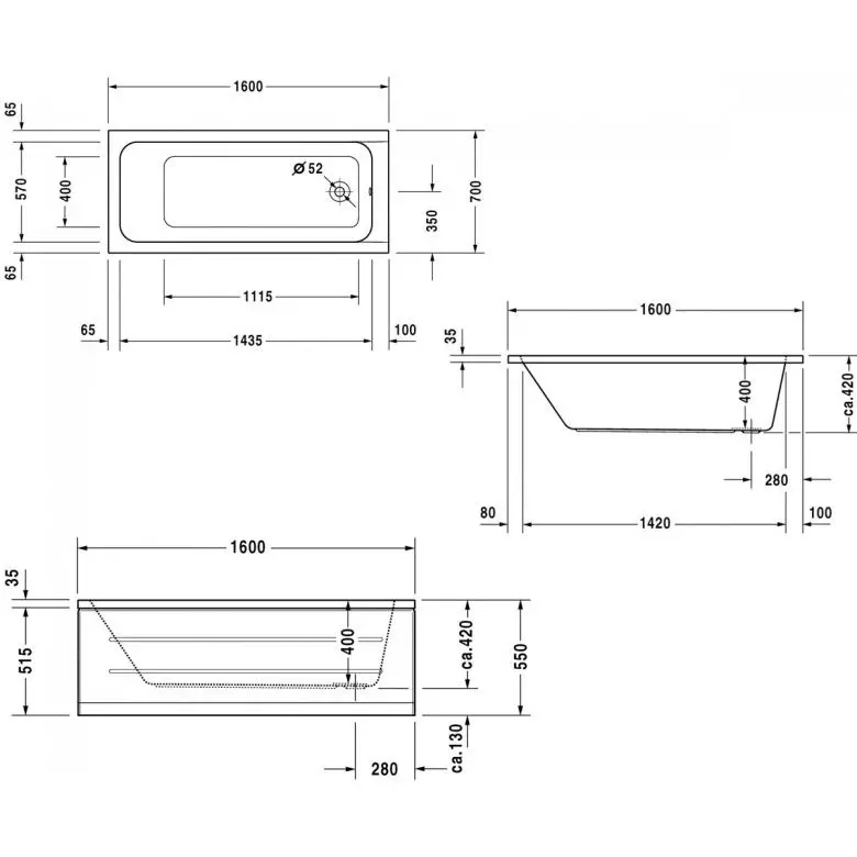 Ванна акрилова Duravit D-Code 160х70 (700096000000000) - Фото 3