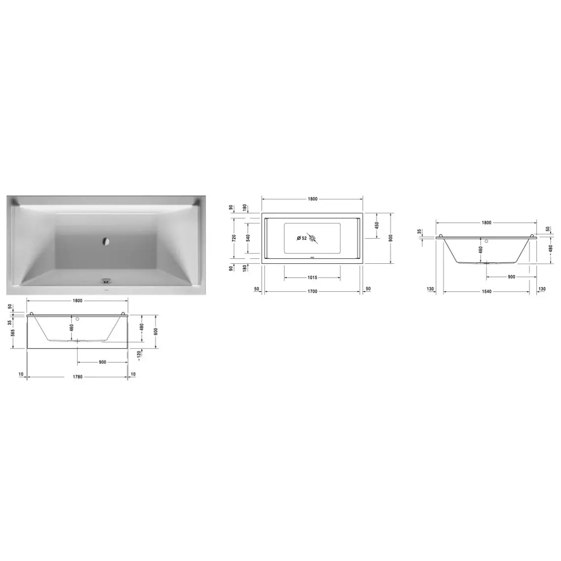 Ванна акрилова Duravit Starck вбудована 180x90, білий (700339000000000) - Фото 4