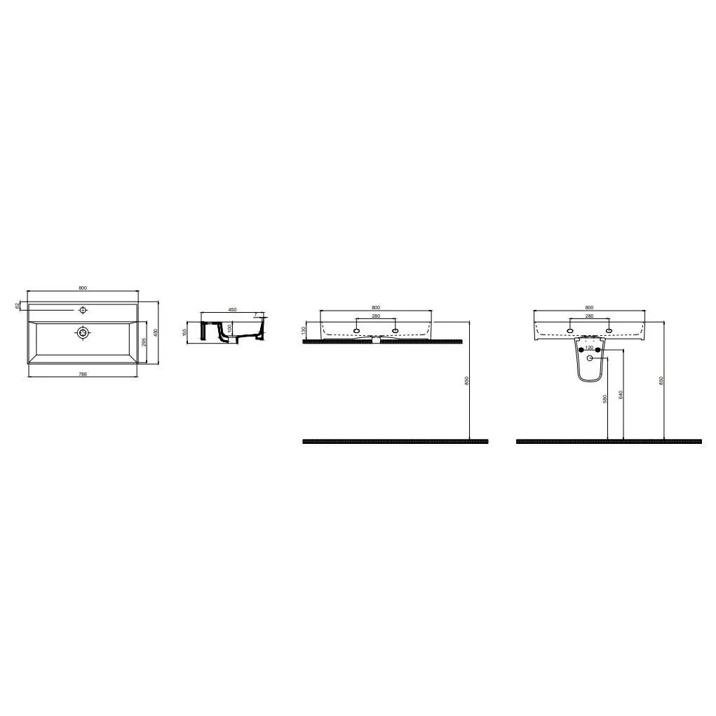 Умывальник Quarter Bath Cross Line 45x80, белый (70CL23080.00.1.3.01) - Фото 3