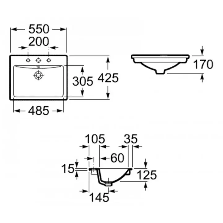 Умывальник встраиваемый Roca Diverta 550х425 мм + сифон Viega + смеситель однорычажный Grohe BauCurve, хром (A327116000/108694/32805000) - Фото 2