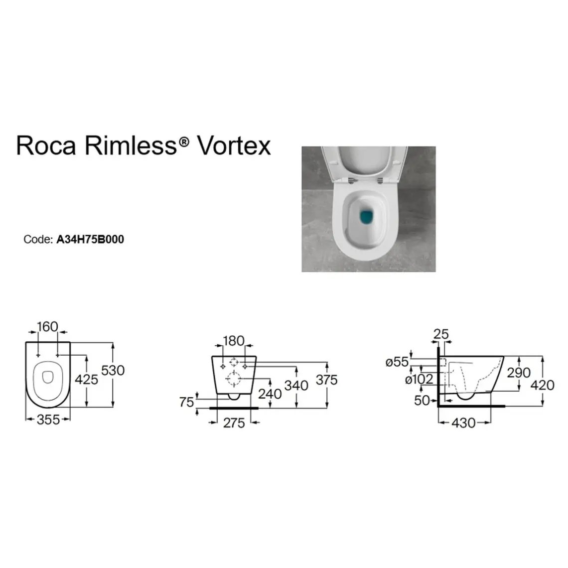 Унітаз підвісний Roca Vortex KENTIA Rimless з кришкою Slim, білий (A34H75B000) - Фото 3