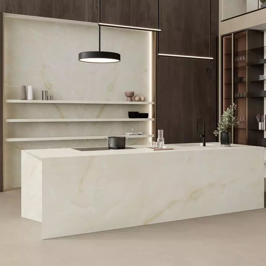 Керамогранітна плита для стільниць Atlas Concorde Onyx White Polished 12mm ST 162x324 (AJHJ) - Фото 2