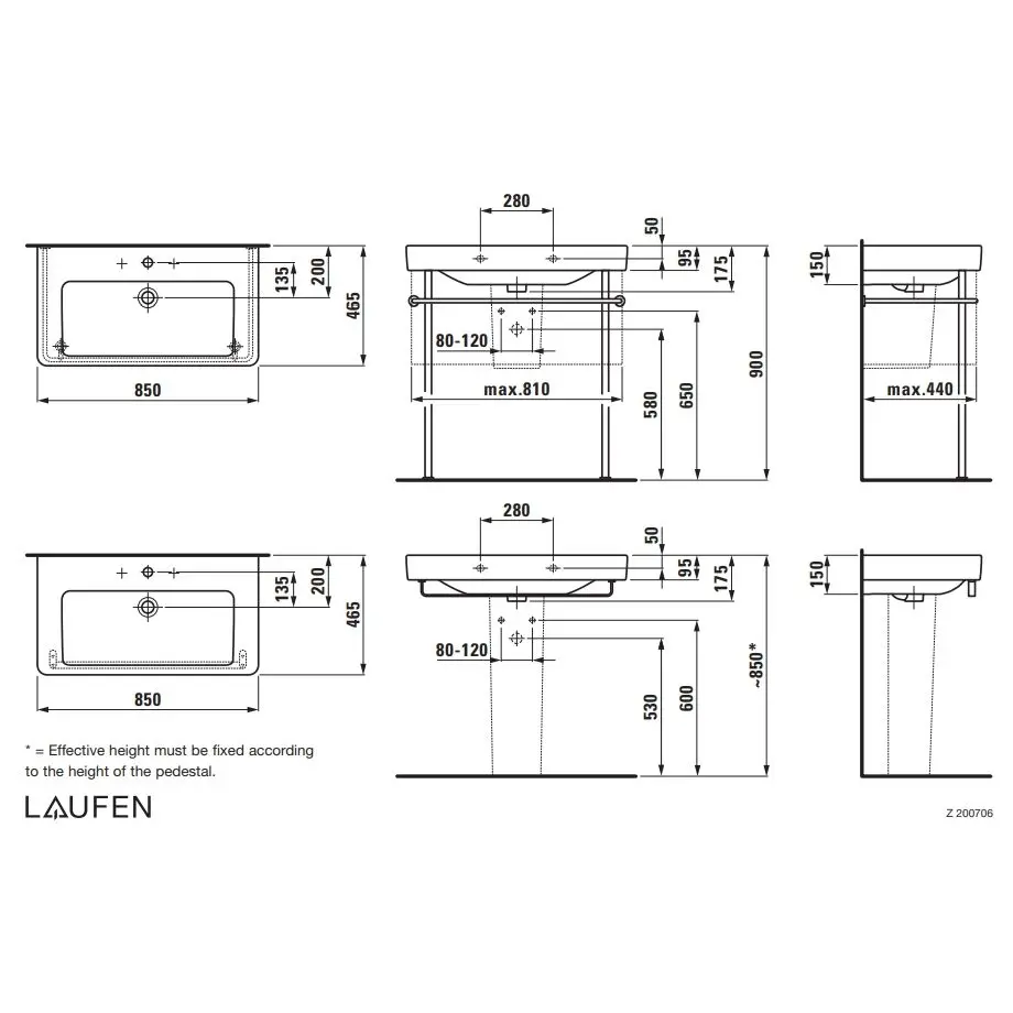 Умивальник підвісний Laufen Pro 850x465, білий (H8139650001041) - Фото 3