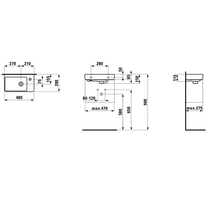 Раковина Laufen Pro 480х280 мм з отвором праворуч (H8159540001041) - Фото 4