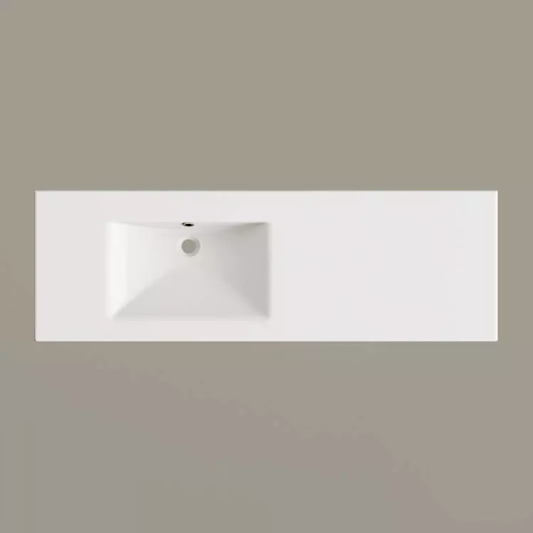 Умивальник підвісний PAA Long Step 1500 A, литий камінь, лівий, 150х49, Glossy Alpine White (ILS1500_A_00) - Фото 2