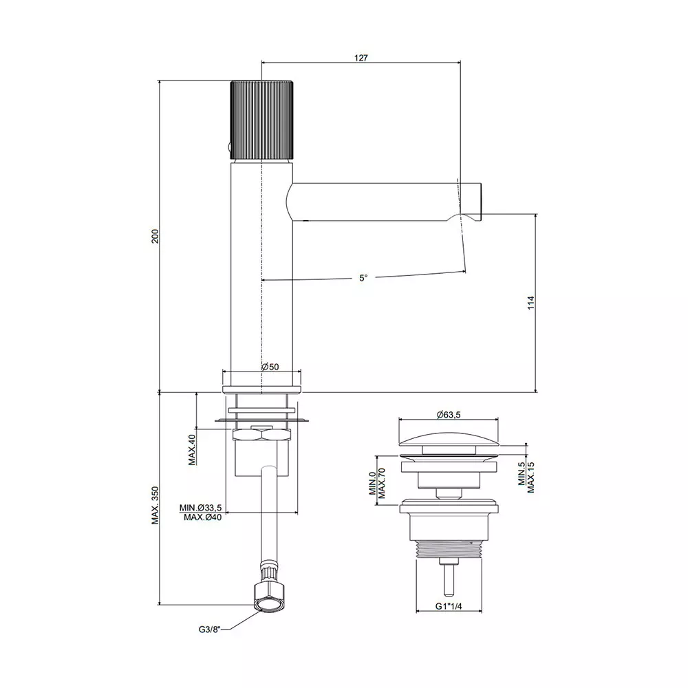 Смеситель для умывальника Paffoni JO на 1 отверстие, Clic-Clac 1”1/4G, Chrome (JO071KCR) - Фото 3