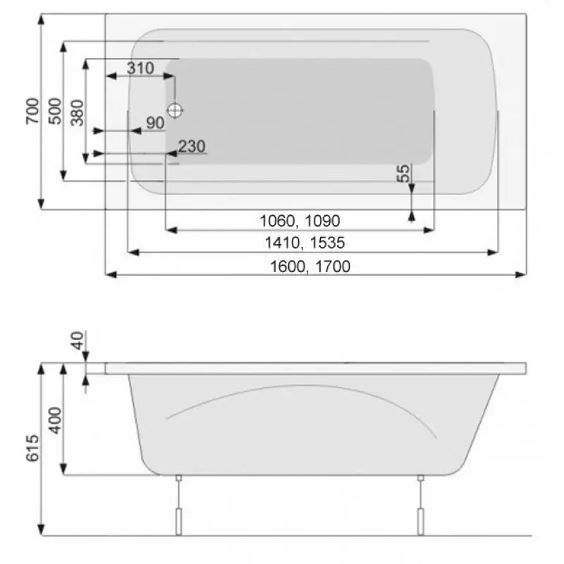 Ванна акрилова прямокутна Pool Spa KLIO 160x70 з ніжками (PWP6610ZN000000) - Фото 4